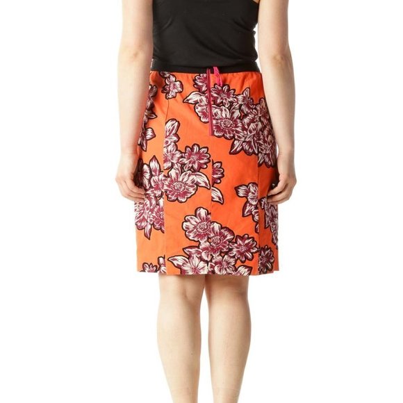 Maeve Orange Burgundy White Floral Print Textured A-Line Skirt - Picture 3 of 3
